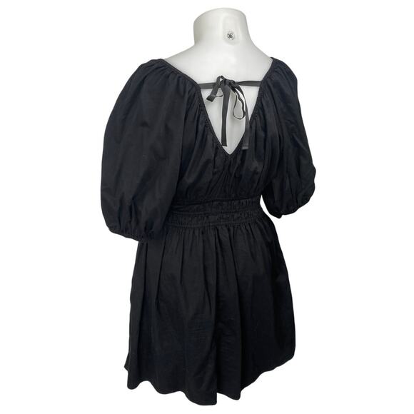Old Navy Black Short Puff Sleeve Polka Dot Deep V Neck Fit & Flare Midi Dress LT - Picture 2 of 4